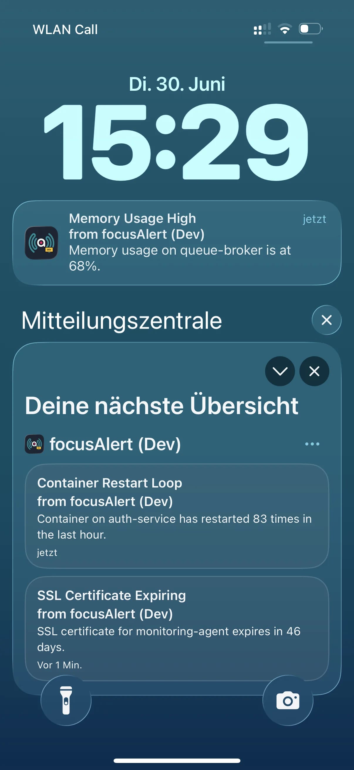 focusAlert Push-Benachrichtigungen auf dem Sperrbildschirm eines Smartphones.